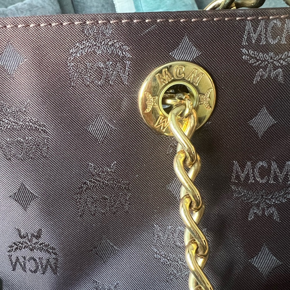 MCM Brown Monogram Tote with Gold Chain and Tan Leather Straps - Picture 15 of 15